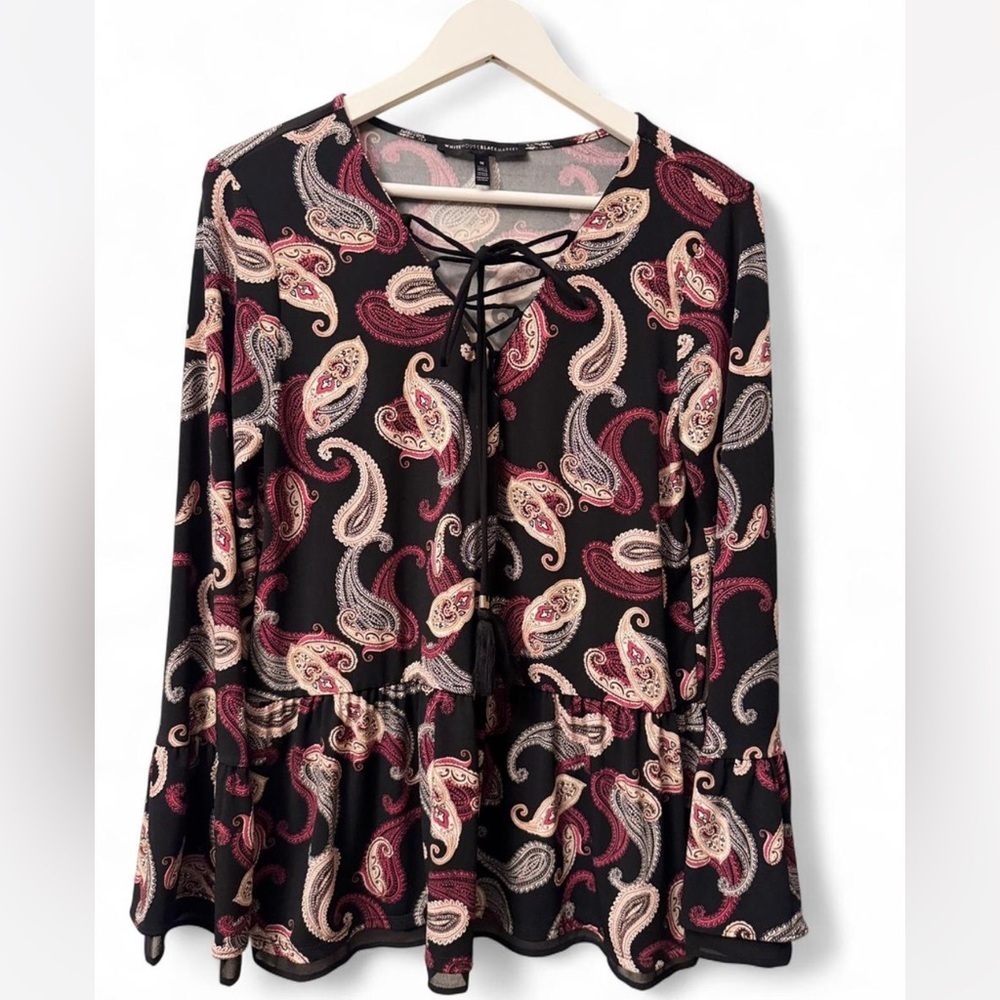 White House Black Market Paisley Bell Sleeve Blouse